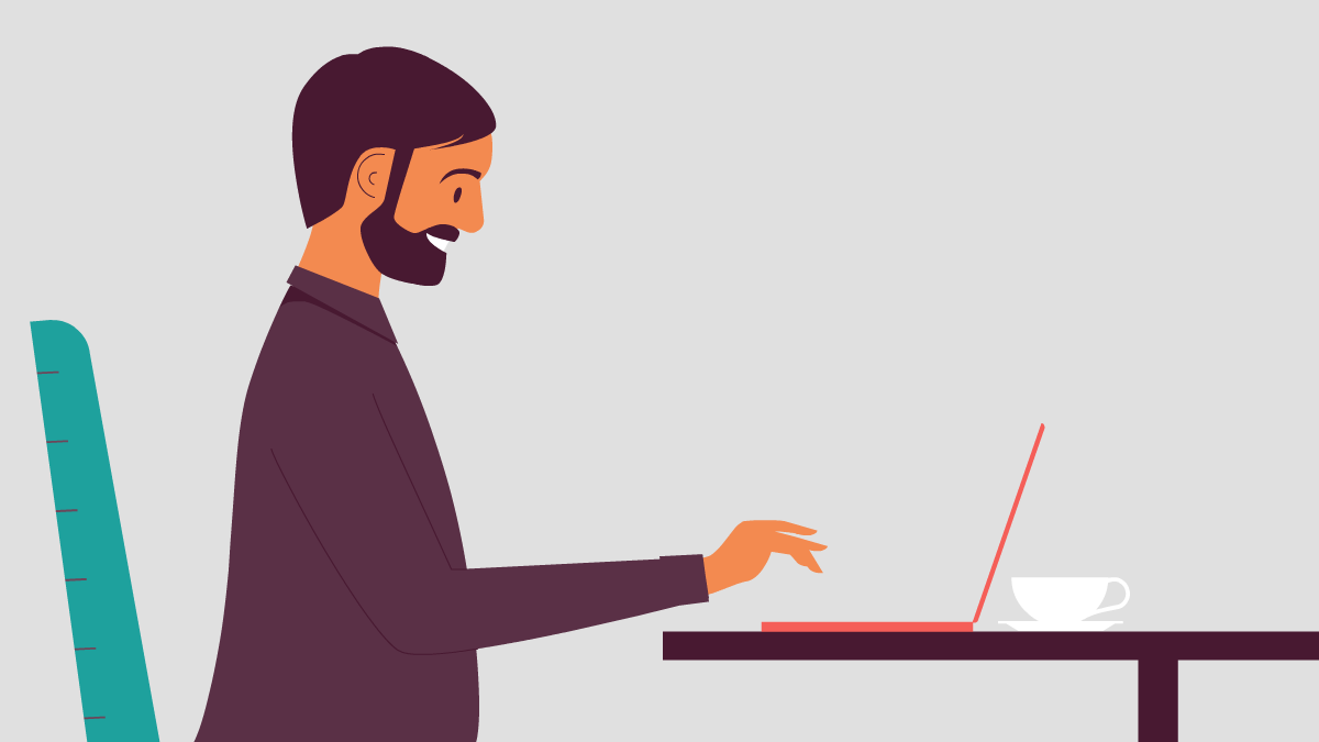Animation of a man typing in a flat 2D style